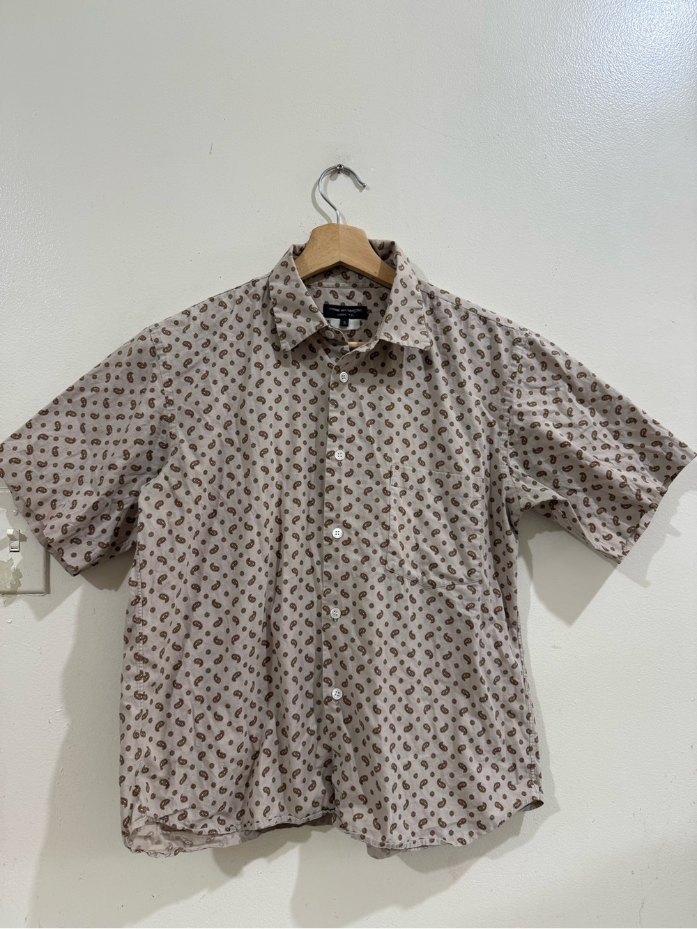 Comme des Garcons Beige Short-Sleeve Button-Up with Brown Paisley